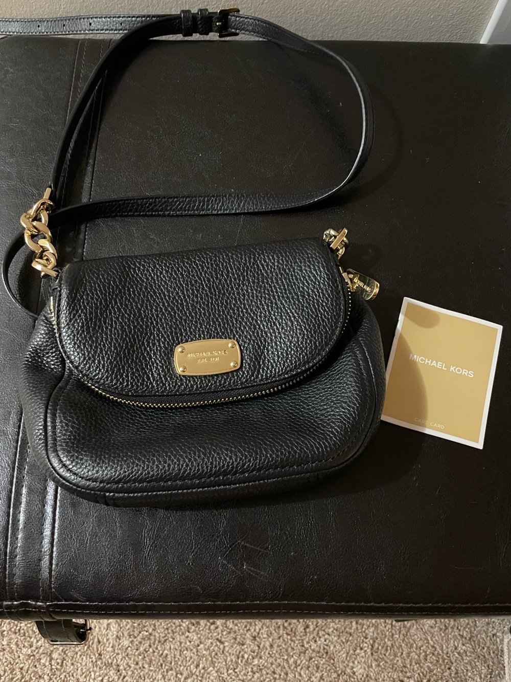 Michael Kors Black Pebbled Leather Crossbody with Gold Hardware